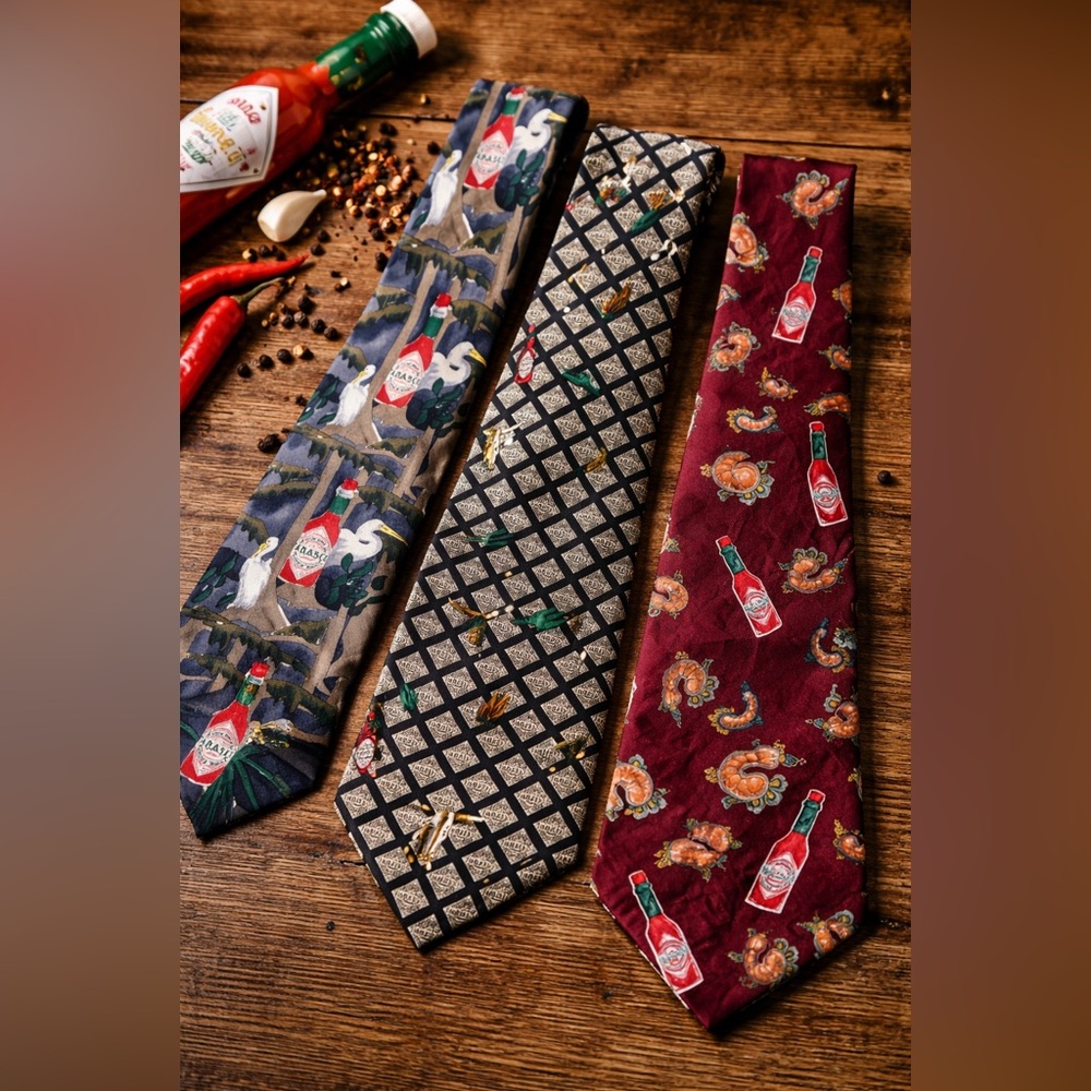 Vintage TABASCO Hot Sauce Neckties 100% Silk Ties Lot of 3 Novelty Ties